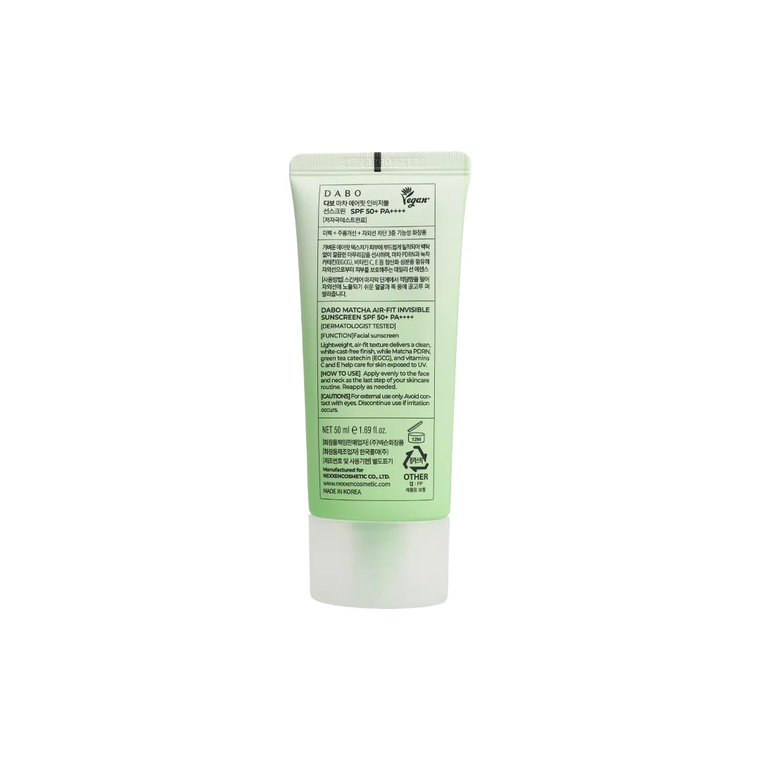 Dabo Matcha Air - Fit Invisible Sunscreen SPF50+ PA++++ 50 ml - Image 2